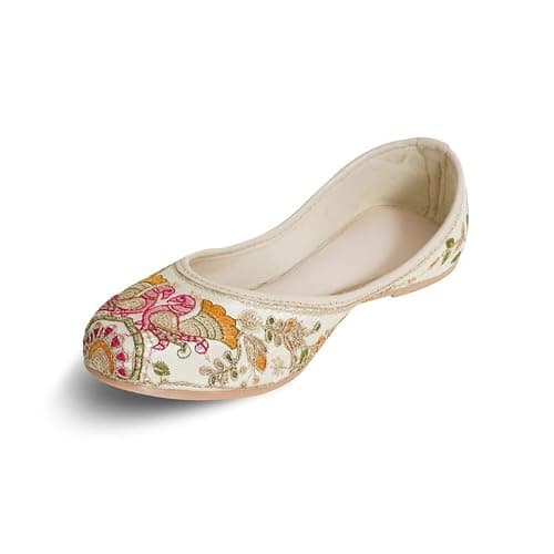 DFR Womens Embroidered Rajasthani Mojari Juti Shoe, Cream1, UK Size 6 3