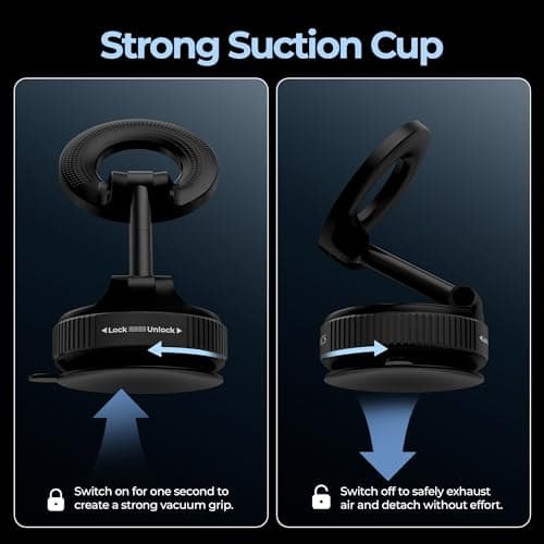 Zebronics Magnetic Mobile Holder, Foldable Design, 360° Rotation, Strong Suction Mount, MagSafe Compatible, Multi-Angle Adjustment, Twist to Lock/Unlock, Compact Design (MS300) 4