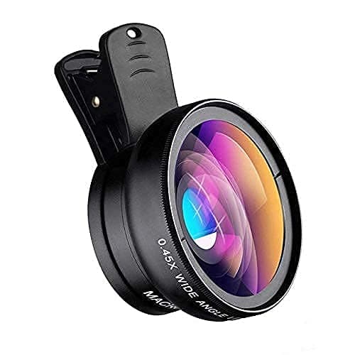 MAXXOX Mobile Camera Lens, 0.45X Super Wide Angle Lens, 15X Macro Lens, Clip-On 2 in 1 Professional Kit for TIK Tok, Vlog, YouTube, Reels Compatible with All Smartphones-(Black)