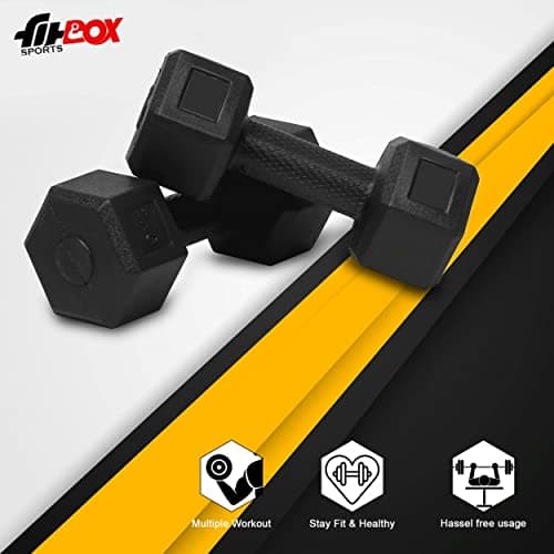 FitBox Sports Exclusive Hex PVC Dumbbells (2kg - 10kg) Pack Of Dumbbells Set For Home Gym, Black 3