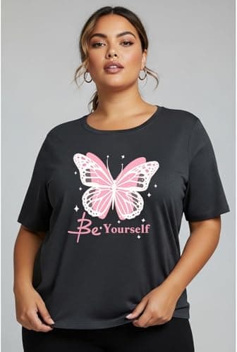 Khakey Womens Charcoal Round Neck Half Sleeve Graphic Printed Plus Size Tshirt(Charcoal_763) 2