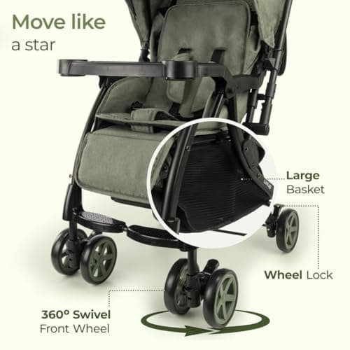 Luvlap Sunshine Plus Stroller/Pram with Reversible Handlebar, 5 Point Harness, 3 Level Recline Adjustment, Compact and Easy Fold, for Newborn Baby/Kids, 0-3 Years (Light Green) 5