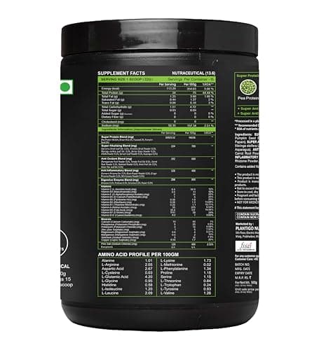 Plantigo Protein Powder 24g Plant Based Protein, 3g BCAA, 2g Leucine, 3g Fiber, 4x Fast Digestion, 95% Bioavailability, 3x Anti Oxidants, Anti Inflammatory, Vitamins, Minerals - Vanilla Flavored 500g 4