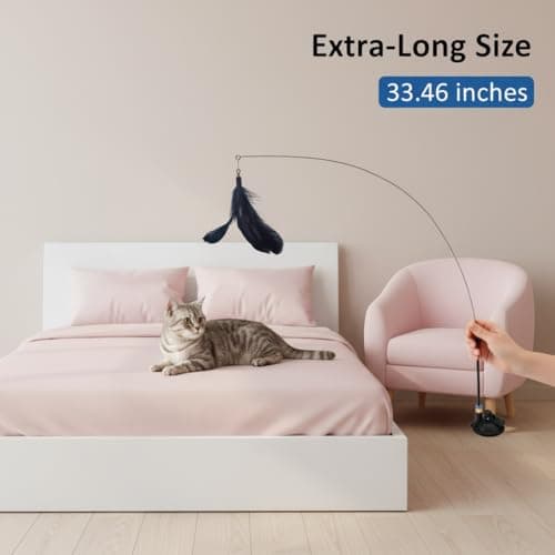 Qpets® Cat Toys for Persian Cat, Interactive Cats Teaser Wand Toys for Kitten with Bell & Feather, Sticky Suction Cup Base Elastic Stick Fun Indoor Pet Playing Accessories 3