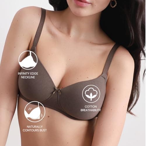 Wacoal Women’s Basics Essentials Padded Non-Wired 3/4th Cup Everyday Wear Cotton Blend T-Shirt Bra-Brown 38C 5