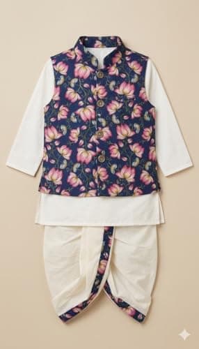 A.T.U.N. (ALL THINGS UBER NICE) Baby Boys Pure Cotton Ethnic Kurta Pyjama Set with Printed Nehru Jacket | Traditional Indian Festive Clothing Set for Infants | Elegant Wedding Celebration Outfit 3
