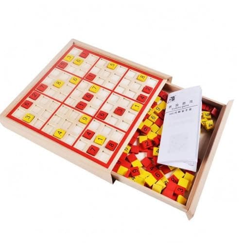 Bnf Water-Based Finish Wooden Sudoku Game Set Red and Yellow Reversible Sudoku Board Light Wood Five in a Row Game Board Reusable Pieces, Sudoku Gomoku Puzzle