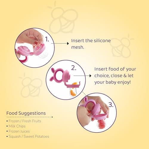 BeeBaby Soft Silicone Nibbler with Extra Mesh for Babies, Baby Fruit & Food Feeder, Anti Choking Fruit Pacifier, Teether for Infant, 100% BPA Free, 3 Months+ (Chewy - Pink) 2