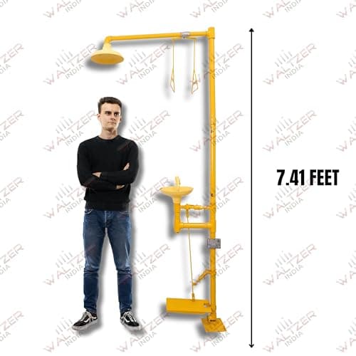 WALTZER INDIA Combination Eye Wash Station/Foot Operated Emergency Shower Eyewash Station Stand Plumbing Eye Washing Unit for Industrial & Commercial & Lab Use, 2 in 1 – Yellow Color 2