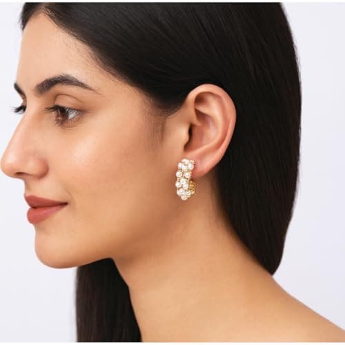 Sia Ratna Gold Plated Pearl Hoop Earrings for Women & Girls, Elegant Round Designer Party Jewelry 5