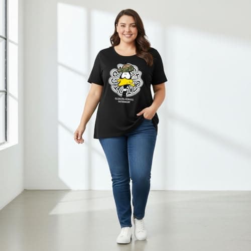 THE SOUTH STORE Womens Black Round Neck Half Sleeve Graphic Printed Plus Size Tshirt(Black_762) 3