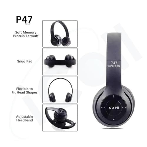 P47 Wireless Portable Gaming Headphone Microphone Stereo Card Support Bluetooth Headset (Black) 2