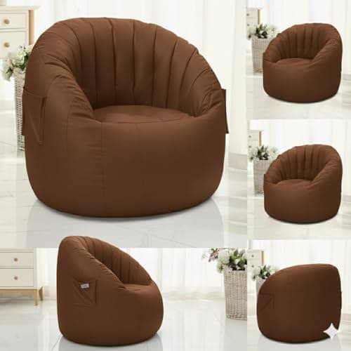 Premium Lounge Bean Bag Sofa-Tan| Ultra-Comfort Leatherette Single Seater Sofa Chair| Modern Living Room Lounger with Side Pocket (Cover Only Without Beans) 5XL-Size (Tan) 4