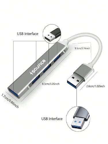 Sounce 4-Port USB 3.0 Hub for PC – High-Speed Aluminum USB Hub Compatible with PC, MacBook, Mac Pro, Mac mini, iMac, Surface Pro, and XPS. 4-Port High Speed USB Hub with Aluminium Shell 2
