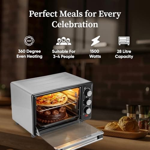 Cadlec Ovnix Multi-Function OTG for Kitchen, 28 Litre, 1500W, Oven Toaster Griller, Adjustable Temperature & Timer, Rotisserie, Bake, Grill & Toast, Oven for Baking - Black 4