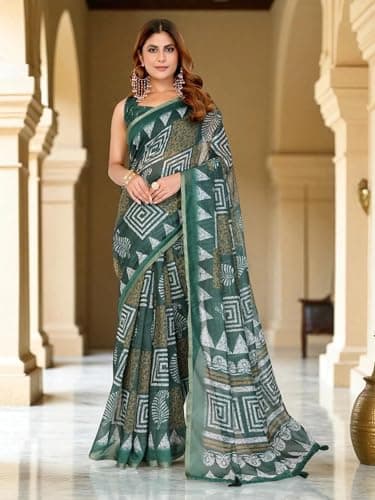 Qynvexa Ethnic Women's Printed Chanderi Silk Saree with Unstitched Blouse Piece | Lightweight Silk Blend Floral Print Sari for Festive, Wedding and Office Wear (5.5 Meters Saree + 0.8 Meter Blouse) 5