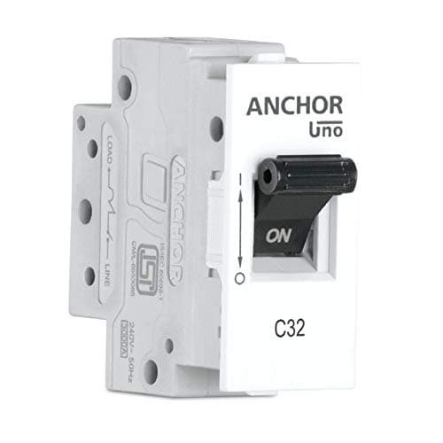 Anchor by Panasonic UNO Mini Modular 16 Amp Single Pole C Curve MCB | ISI Marked Single Pole 16A Miniature Circuit Breaker (98071)