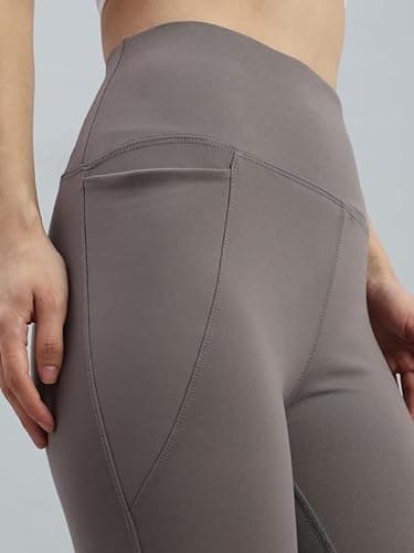 GO COLORS High Waist Gym Fitness Leggings with Pockets for Women | Nylon Stretch, Activewear, Grey 5