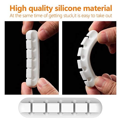 Cable Clips, 5 Packs White Cable Management Cord Organizer, Self Adhesive Cord Holder for USB Cable/Power Cord/Wire, Car and Desk, Home and Office (7-5-3-1-1 Slots) 5