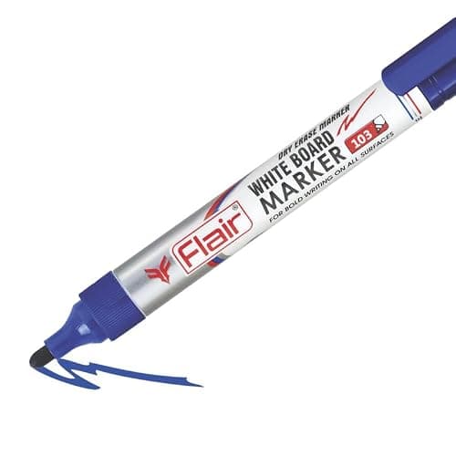 FLAIR Creative Series 103 White Board Duster & Pen Set | Non-Toxic | Bold Tip For Distant View | Safe For Children Usage | Set Of 2 Blue & Black Whiteboard Pen & 1 Duster 3