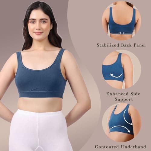 Lavos Bamboo Cotton Comfort Sleeping Bra for Women, Slip On Bras to Wear at Home, Non-Padded & Non-Wired Sports Bras, Full/High Coverage, Soft Comfortable & Breathable Broad Strap Bra 3
