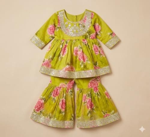A.T.U.N. (ALL THINGS UBER NICE) Girls Pure Cotton Printed Kurti Sharara Set | Traditional Ethnic Wear Outfit for Kids | Soft Breathable Fabric Comfortable Fit | Stylish Festive Clothing Set 3