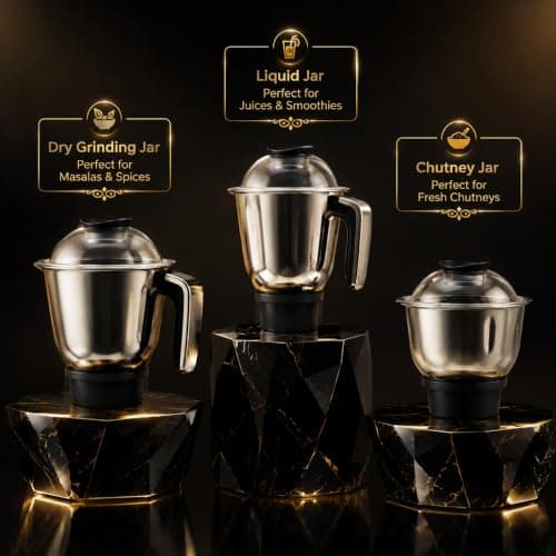 indicon Thar 1HP (1000 Watts) Mixer Grinder, 3 Jars, Black | Heavy Duty Copper Motor for Grinding, Blending & Mixing | Stainless Steel Blades, Multi-Speed, Durable Kitchen Power Tool (Black) 4