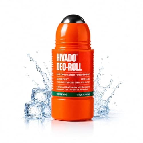 HIVADO Refillable Roll-On Deodorant, Pack Of 1 | 40ml | Natural Odour Control for Men & Women | Cooling Steel Ball Applicator | Probiotic + Niacinamide + Botanical AHA | Aluminium & Alcohol Free | Hel