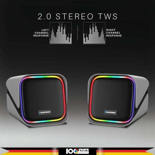 Blaupunkt T.W.I.N.Z Bookshelf Bluetooth Speaker 30W RMS with TWS Stereo, RGB Lights, 2000mAh Battery, PC Speaker for Gaming & Entertainment, Wide Compatibility with Laptop, Mobile & Tablet (Grey) 4