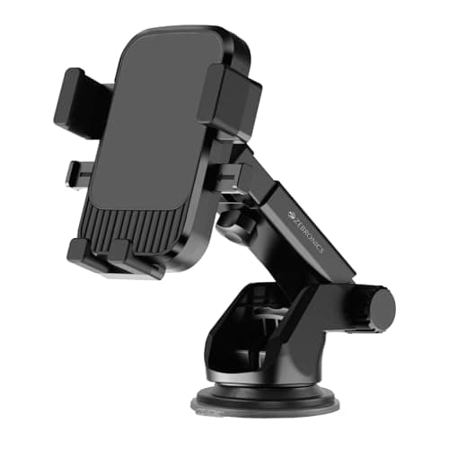 ZEBRONICS CMH110|Car Mobile Smartphones Holder (Up to 6.8")|360° Rotatable|One-Press Lock & Release|Extendable Telescopic Arm|Strong Suction Cup for Windshield & Dashboard|Anti-Skid Silicone Pads