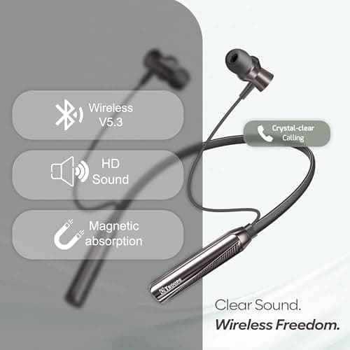 TP TROOPS Neckband Bluetooth Headphones with 50 Hours Playtime with 10mm Drivers, Rich Music Experience, Type C Charging, Bluetooth 5.3 Wireless in-Ear Earphones with Mic, Voice Assistant (Dark Grey) 2