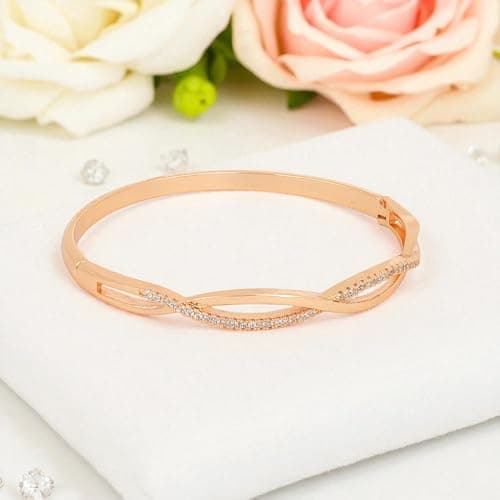 Nilu's Collection Rose Gold Plated Kada Bracelet with American Diamond for Women And Girls | Anti-Tarnish | Everyday Wear | Office Wear | Anti-Allergy (Style 3) 4