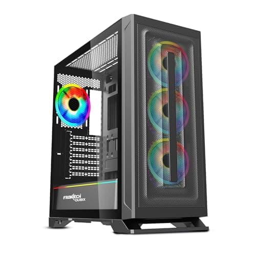 FRONTECH QUBIX ATX Mid Tower Gaming Computer Cabinet | Tempered Glass Side Panel | Metal Mesh Front | 4 x 120mm ARGB Fans | USB 3.0 & Type-C (FT-4386)