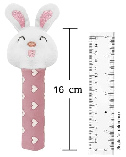 Pikipo Bunny Face Rattle Soft Toy(Plush) for Baby with Squeeze Handle for Squeaky Sound (Pink) 2