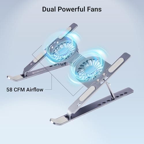 Zebronics Laptop Stand with Fans, Up to 17 inch Laptop, 2X RGB Fans + Speed Controller, 58CFM Airflow, 7 Level Adjustable, Foldable, Type-C Port, Anti-Slip Silicone Pad, Anti-Rust (NS6000) 3