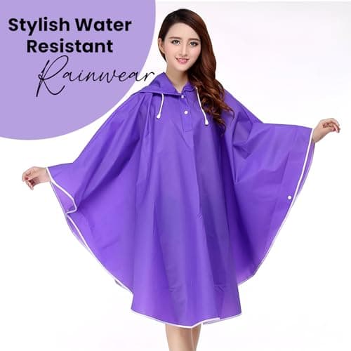 Allextreme EVA Raincoat Poncho 160 GSM with Adjustable Hood Full Sleeves Knee Length Ladies Universal Size Water Resistant Outdoor Rainwear for Bike Riders Women (Pack of 1, Purple) 3