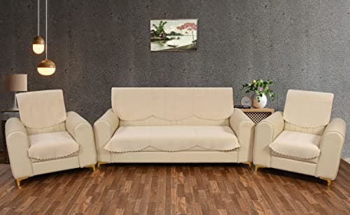 Yellow Weaves Velvet 5 Seater Quilted Sofa Cover and Chair Cover, Seat & Back Cover, Color - Beige