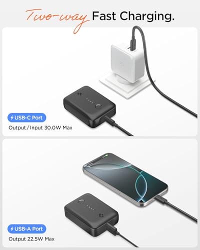 Spigen ArcPack 10000mAh Power Bank, 30.0W Fast Charging, 1 USB-C Port, 1 USB-A Port (C to C Cable Included) - (ABS + PC | Black) 4