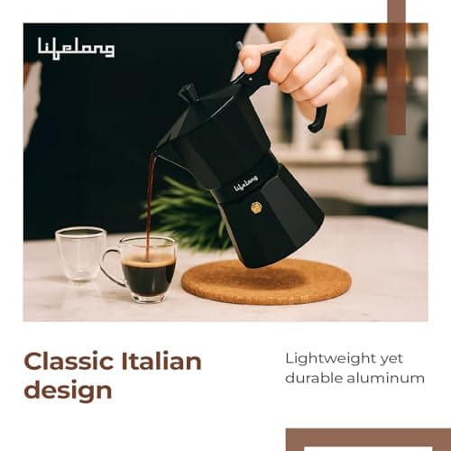 Lifelong Moka Pot 300ml Coffee Maker | 6 Cup Stovetop & Induction Espresso Maker | Coffee Maker for Home | South Indian Kaapi Maker | For Ground Coffee, Coffee Beans & Pepper | Cool Touch Handle 3