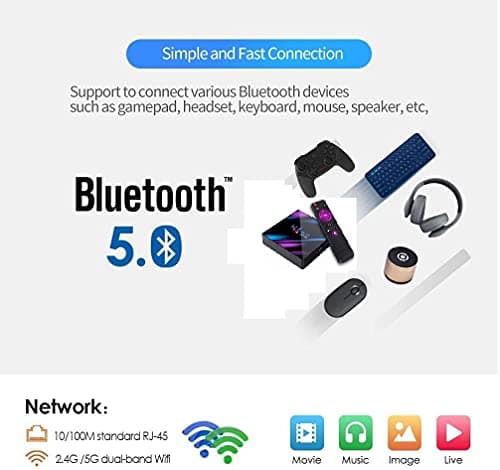 AUSHA® 4K Mini PC Box with H.265 Decoding,RK3318 Quad Core 64 Bit Processor,Android 10, 4GB Ram 32 GB ROM, Voice Assistant, Support 2.4G/5.0G Dual WiFi 2