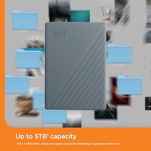 WD Western Digital My Passport 5TB Grey- Portable Hard Drive, Works with USB-C 5
