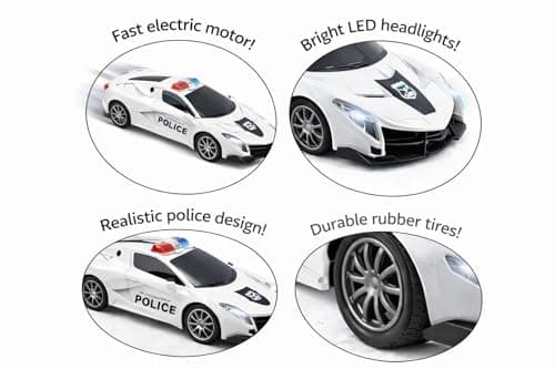 VU Toys Remote Control Police Car for Kids (4+ Years) Includes USB Pin Charging Cable – (White) High-Speed Rechargeable RC Car with LED Lights & Music | 2.4GHz Remote, Anti Skid Rubber Tires 5