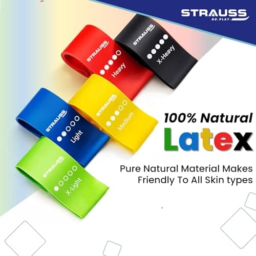 Strauss Natural Latex Resistance Loop Bands | Smell-Free & Skin Friendly | (Pack of 5) Useful for HIPS, Arms & Legs Workouts. Tear Resistant & Anti-Slip | Theraband for Fitness & Toning, Multicolor 2