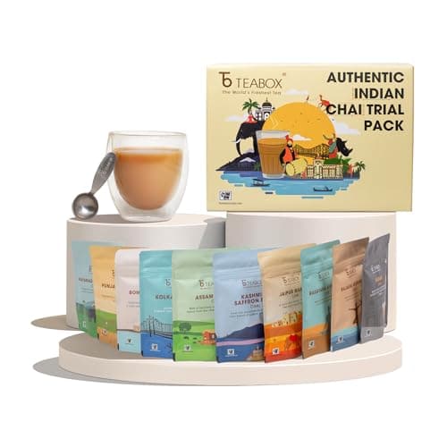 Teabox Authentic Indian Spiced Chai Trial Pack | 10 Unique Chai Blends × 30g/1.05 oz | 300g/10.58oz Total | No Artificial Flavors | Small-Batch Crafted