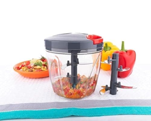 Dori Vegetable Chopper 900ML– Manual Food Chopper with 5 Stainless Steel Blades | Hand Pull Chopper for Onion, Garlic, Nuts, Salad & More | Large Capacity Kitchen Tool (Gray) 5