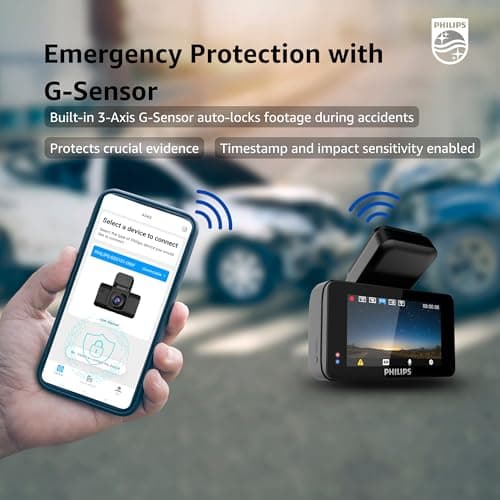Philips GoSure 5101 Dash Cam for Car | 2K QHD 1600p Sony STARVIS IMX335 | 135° Wide Angle | Night Vision | G-Sensor | Loop Recording | Wi-Fi App | Car Camera Recorder 4