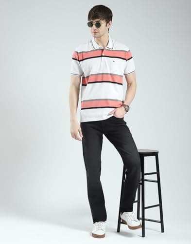 Monte Carlo Men's Regular Fit Striped Polo T-Shirt | Half Sleeve | Collared Neck | Casual Wear T Shirt for Men's Off White L (Pack of-1) 5