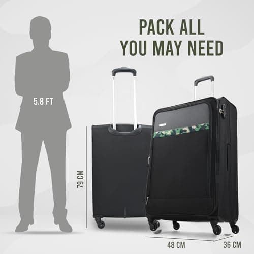 Aristocrat Large Commander 79Cms Premium Polyester with PVC Coating Soft Sided Check-in 4 Wheels Black Spinner Suitcase 4