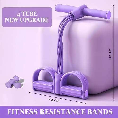 QZEMEL 4 Tube Pedal Resistance Band for Exercise, Fitness Pull Rope Tummy Trimmer for Home Workout, Yoga & Strength Training Equipment for Men and Women – Elastic Sit Up Bar Body Toner 2