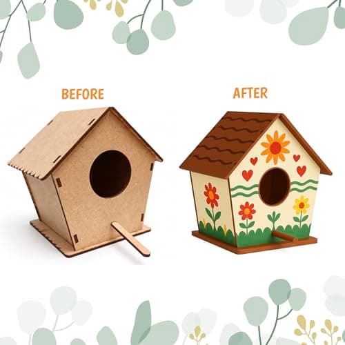 Webby Wooden DIY Paint Bird House Art and Craft Toy | Birthday Return Gift | Colour Paint Activity Kit for Kids 3
